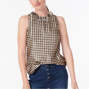 J. CREW Gingham Ruffle Neck Sleeveless Top